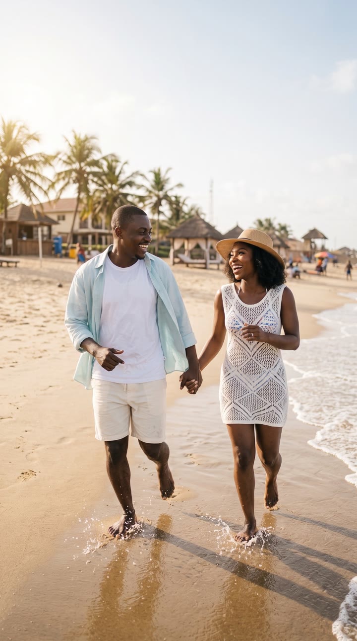 Walking hand in hand on the beach